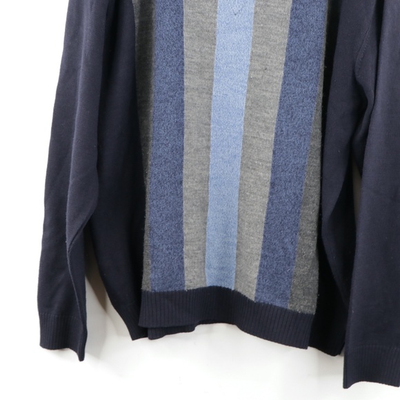 Bugatchi Uomo V Neck Striped Sweater Blue - Picture 3 of 9